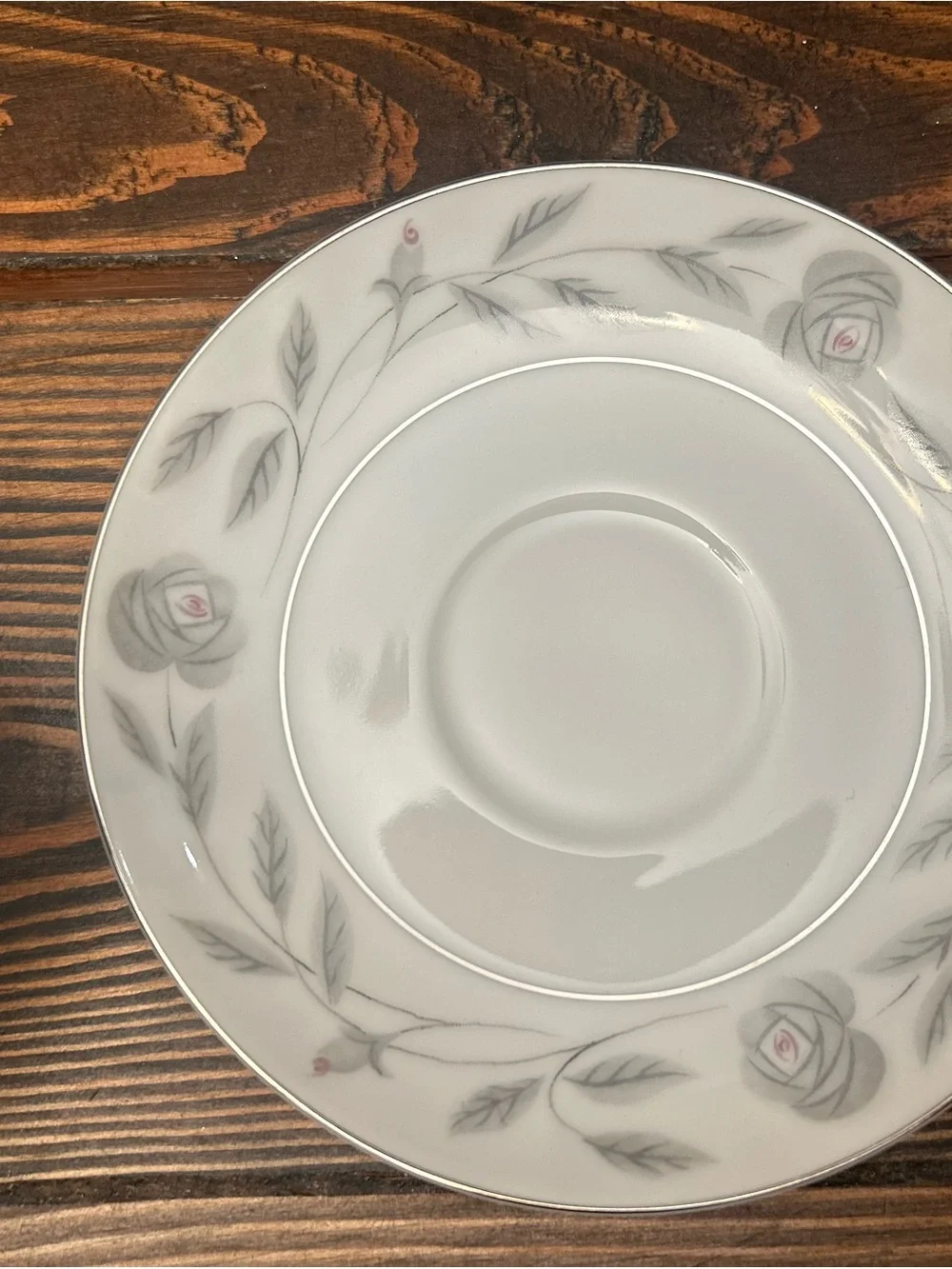 White Porcelain Tea Service with Silver Rose Trim